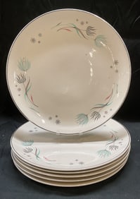 Set 6 MCM Crooksville Ceramic Floral Plates USA