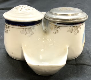 Vintage Porcelain Salt & Pepper Shakers W Holder