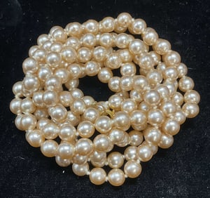 Vtg Faux Pearl Beaded Necklace, 30 In Drop