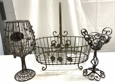 Lot 3 Assorted Metal Cork Holders & Basket