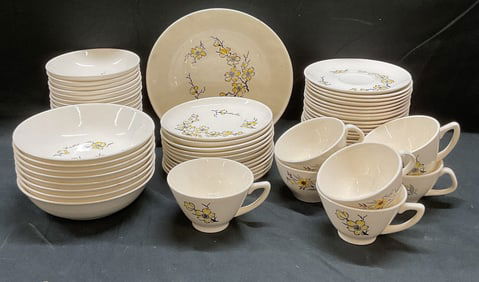 Vtg Set 67 White Floral Ceramic Tableware USA