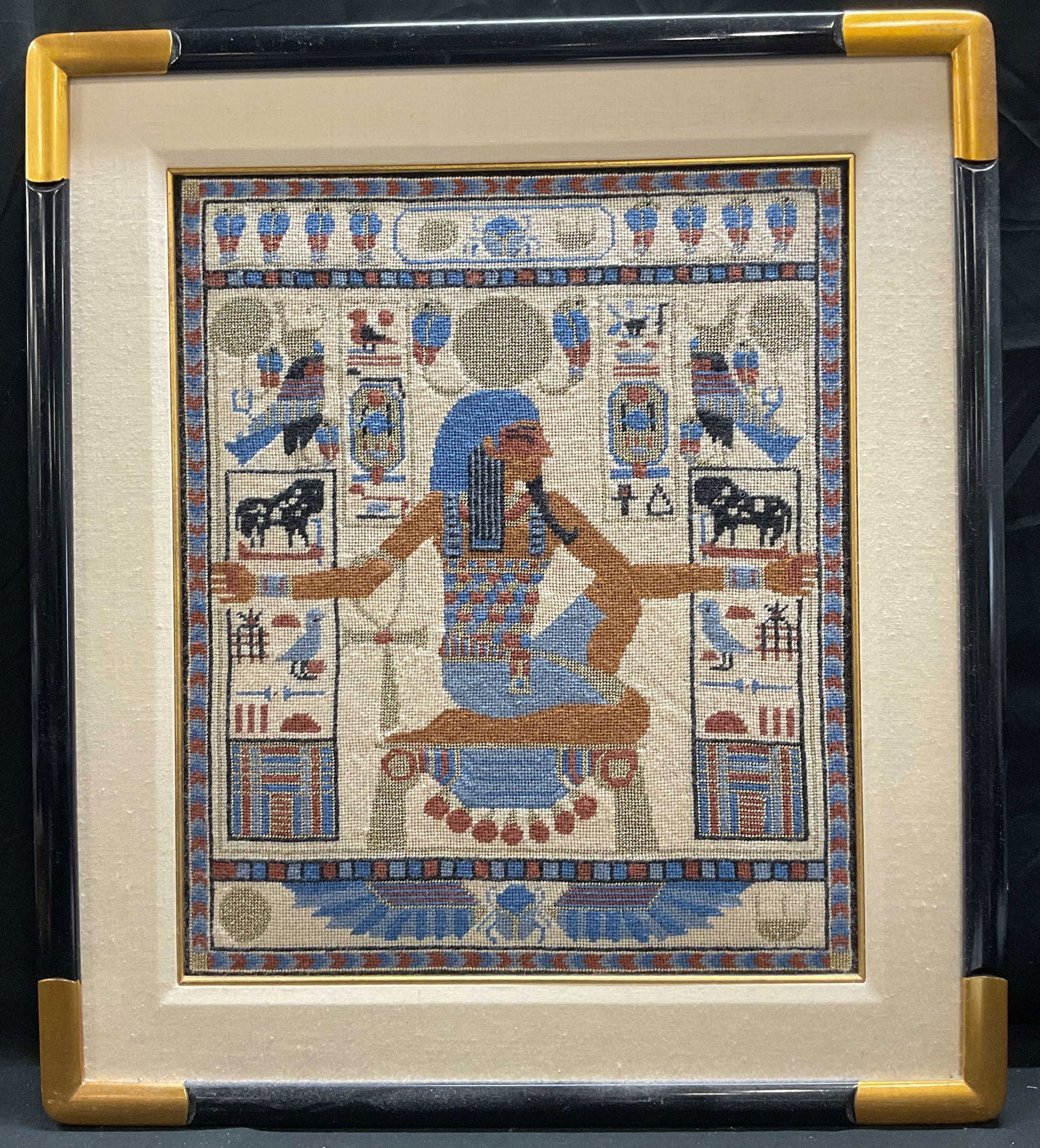 Framed Egyptian Motif Needlepoint Tapestry (1 of 6)