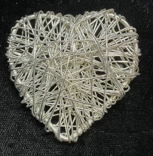 Silver Tone Wire Heart Brooch: Silver tone wire heart motif brooch. Measures approx 2 x 2 inches. Some wear including scratching observed. Jewelry, estate jewelry, costume jewelry, cocktail jewelry, fashion jewelry, accessories, fa