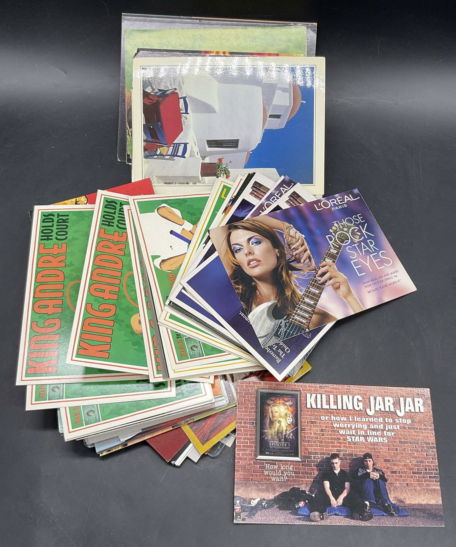 50+ Vintage & Modern Advertising Postcard 1984+: Group Lot 50+ Vintage & Modern Advertising Postcards. Killing Jar Jar postcard measures approx. 6.25W x 4L in. Dates included on some postcards read 2004, 1984, and so on. Not examined individually. S