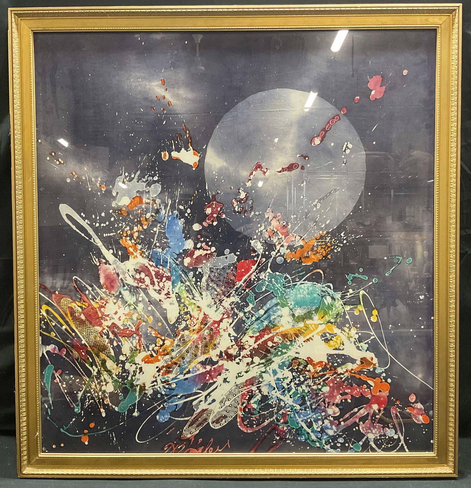 Framed Abstract Silkscreen Fabric Panel (1 of 7)