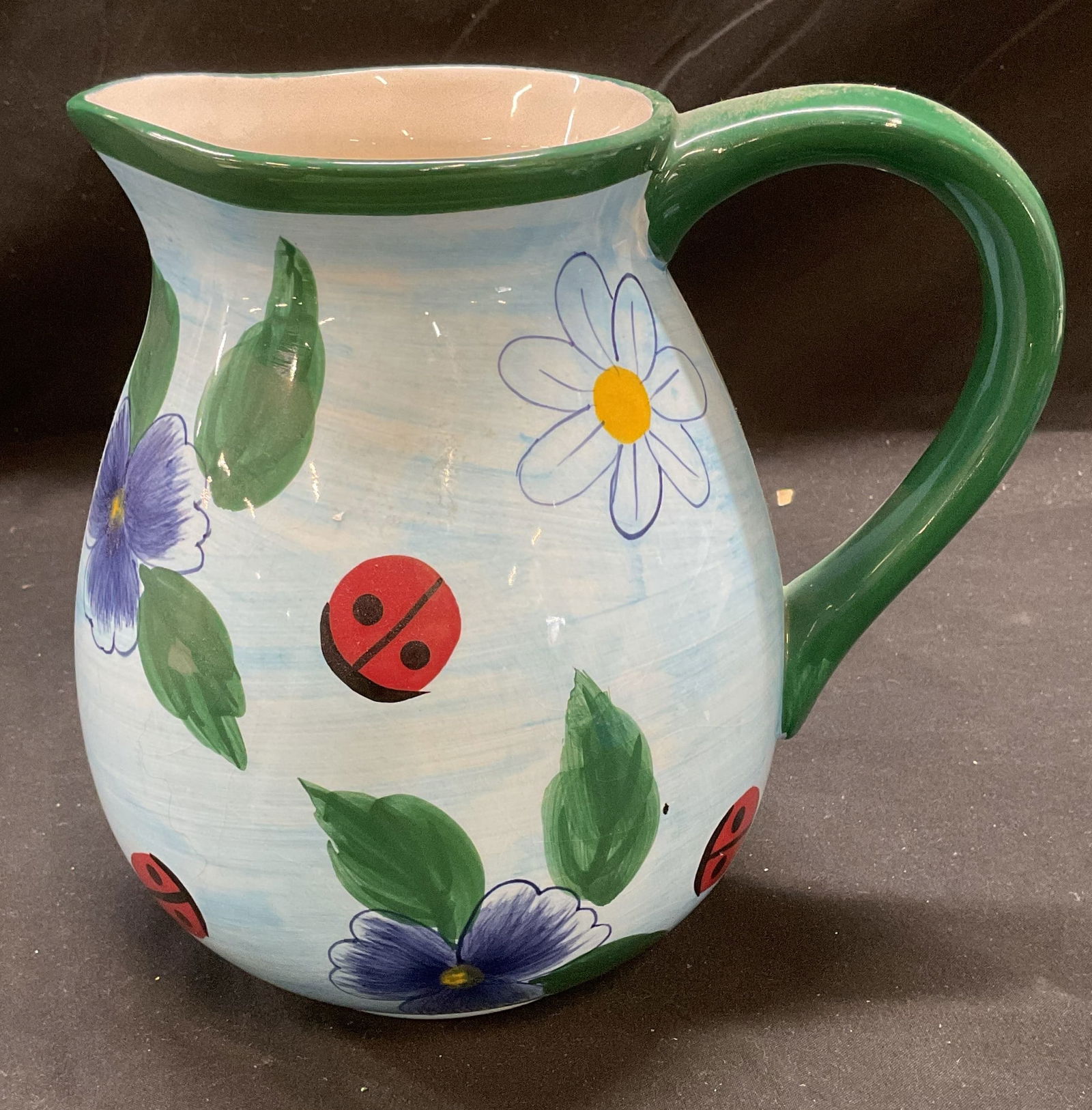 WCL Blue Floral Ladybug Ceramic Pitcher (1 of 6)
