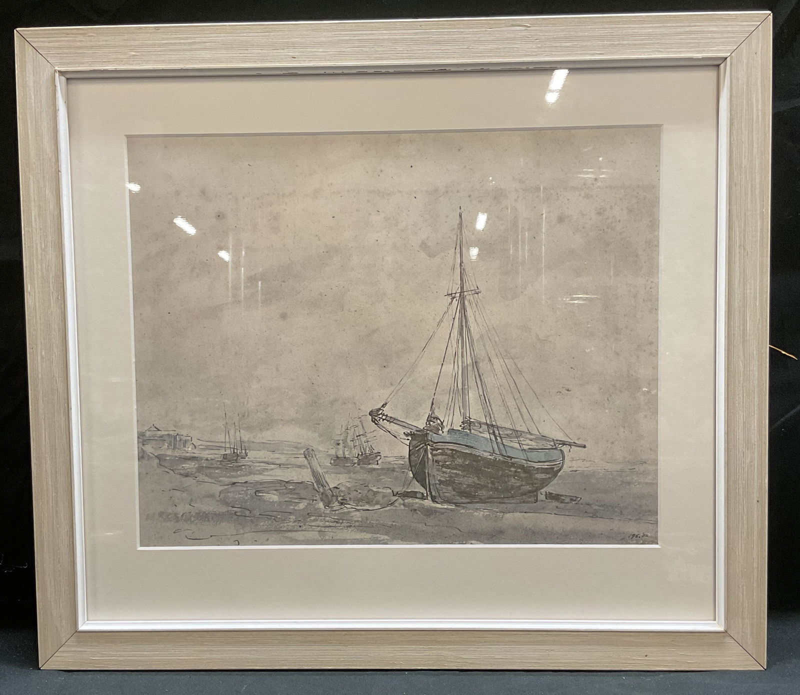 Framed Sailboats at Shore Lithograph (1 of 6)
