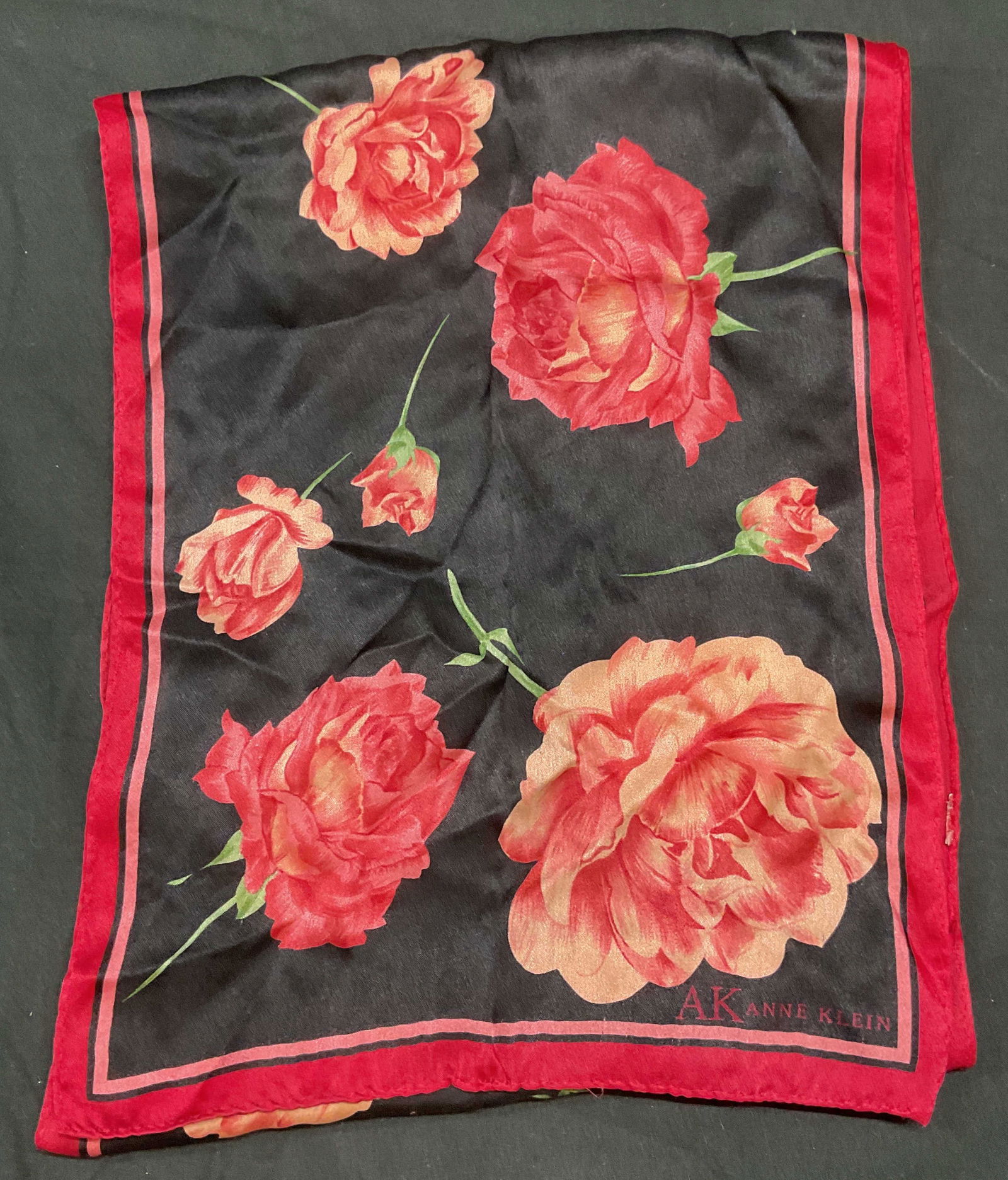 Anne Klein Black & Pink Floral Silk Scarf (1 of 6)
