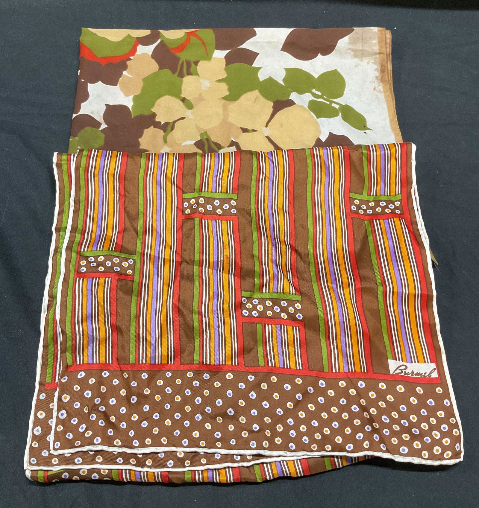 Lot 2 Burmel Brown Geometric Silk Scarf (1 of 6)