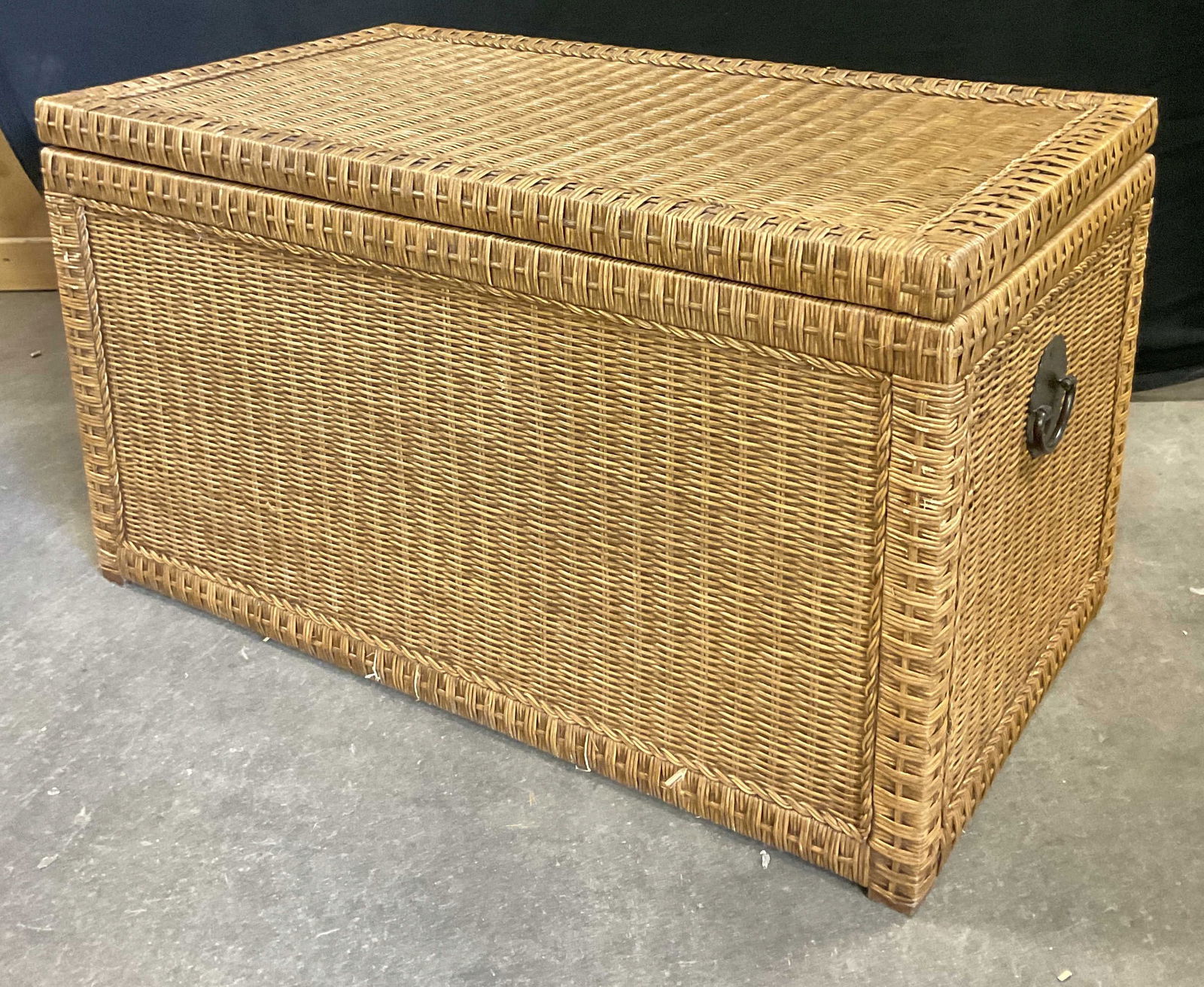 Vintage Woven Wicker Wooden Trunk W/ Handles (1 of 8)