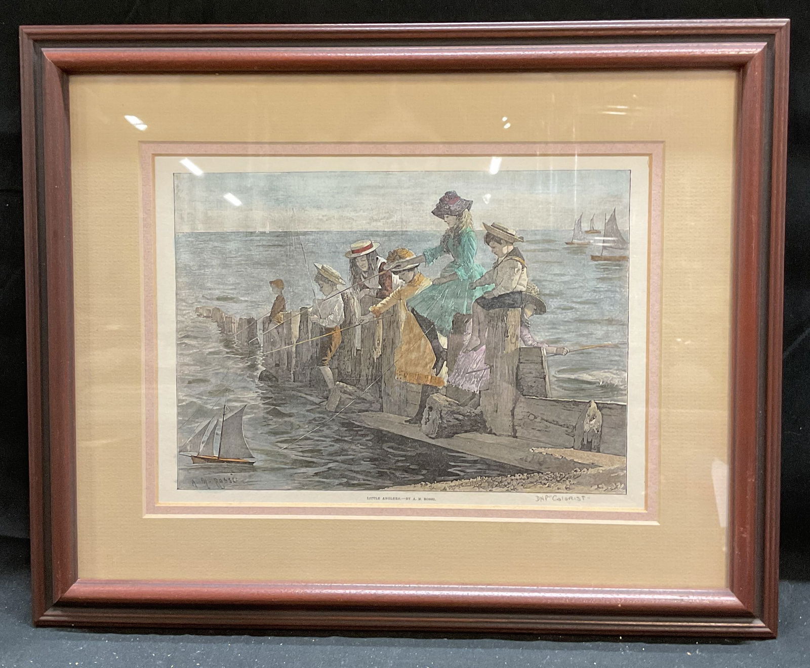 Antq A. M. Rossi Little Anglers Color Engraving (1 of 6)