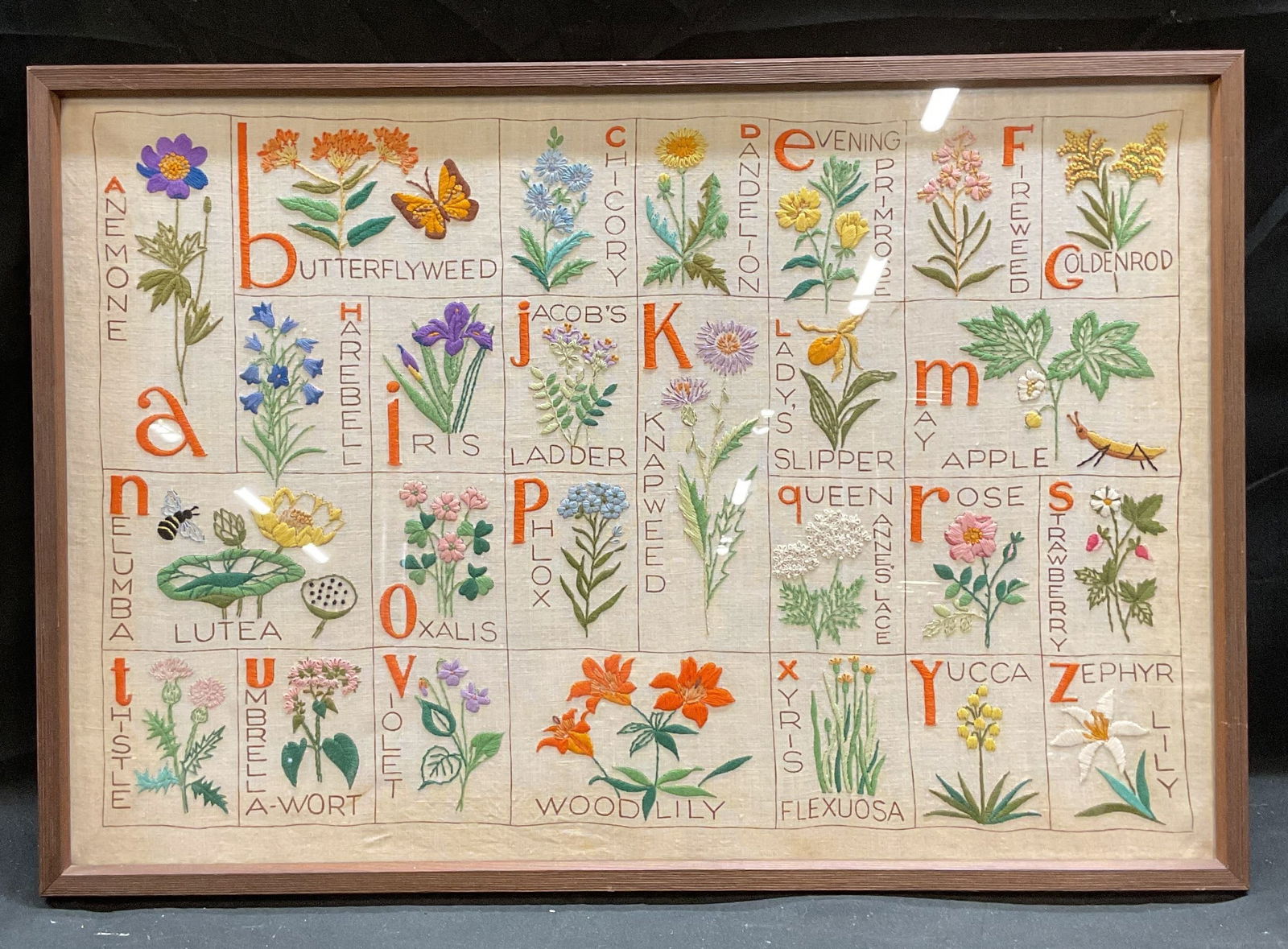Framed Alphabet Botanical Embroidery Panel (1 of 6)
