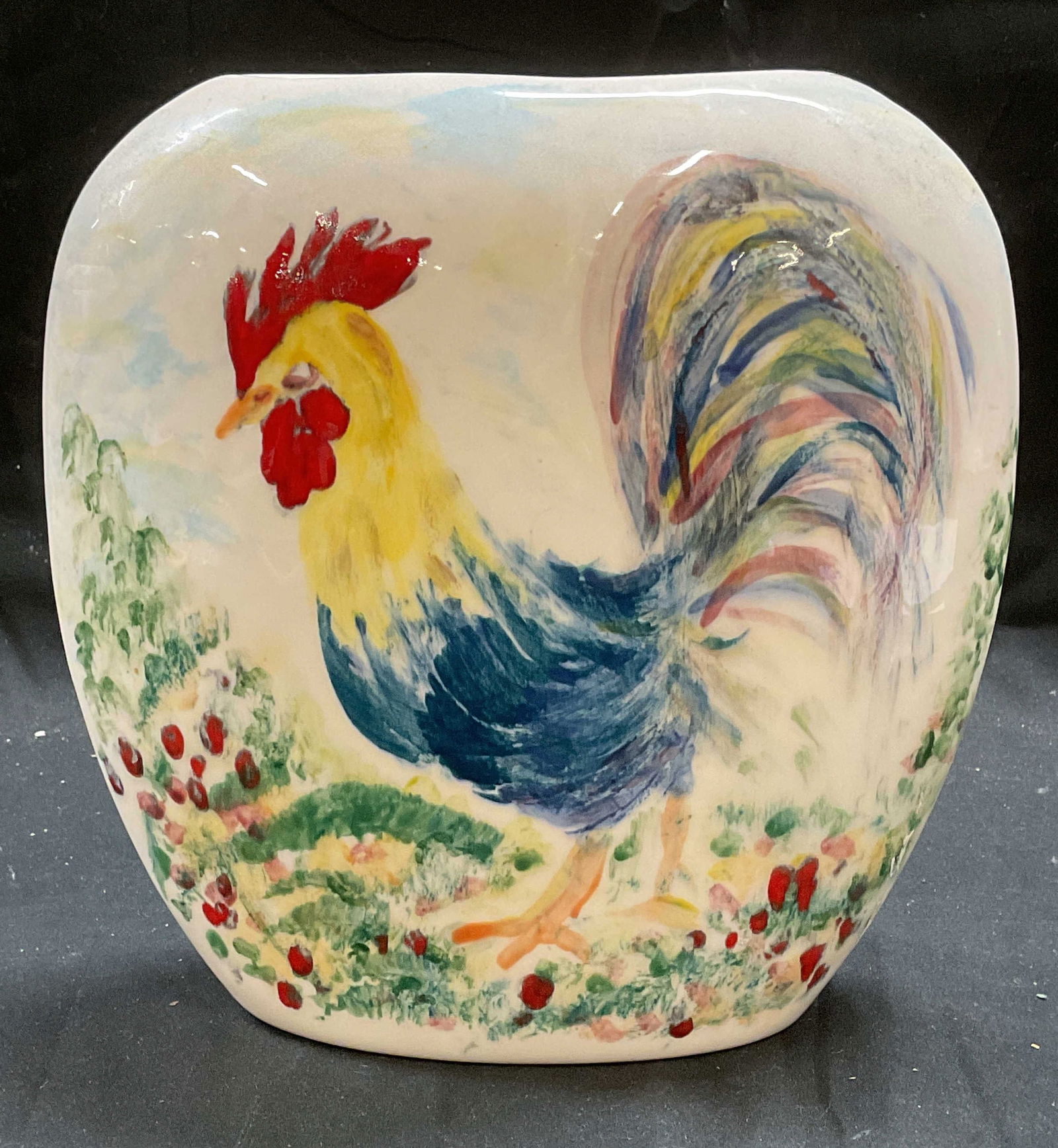 Vtg Hand Painted Ceramic Rooster Vase 1997 (1 of 6)