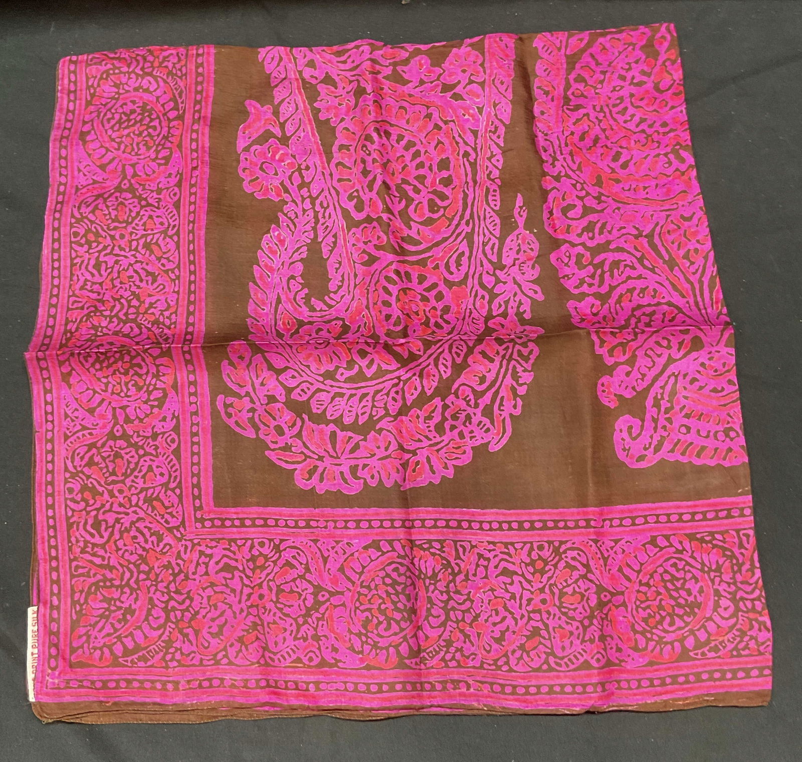 Vtg Hand Printed Purple Silk Scarf, India (1 of 6)