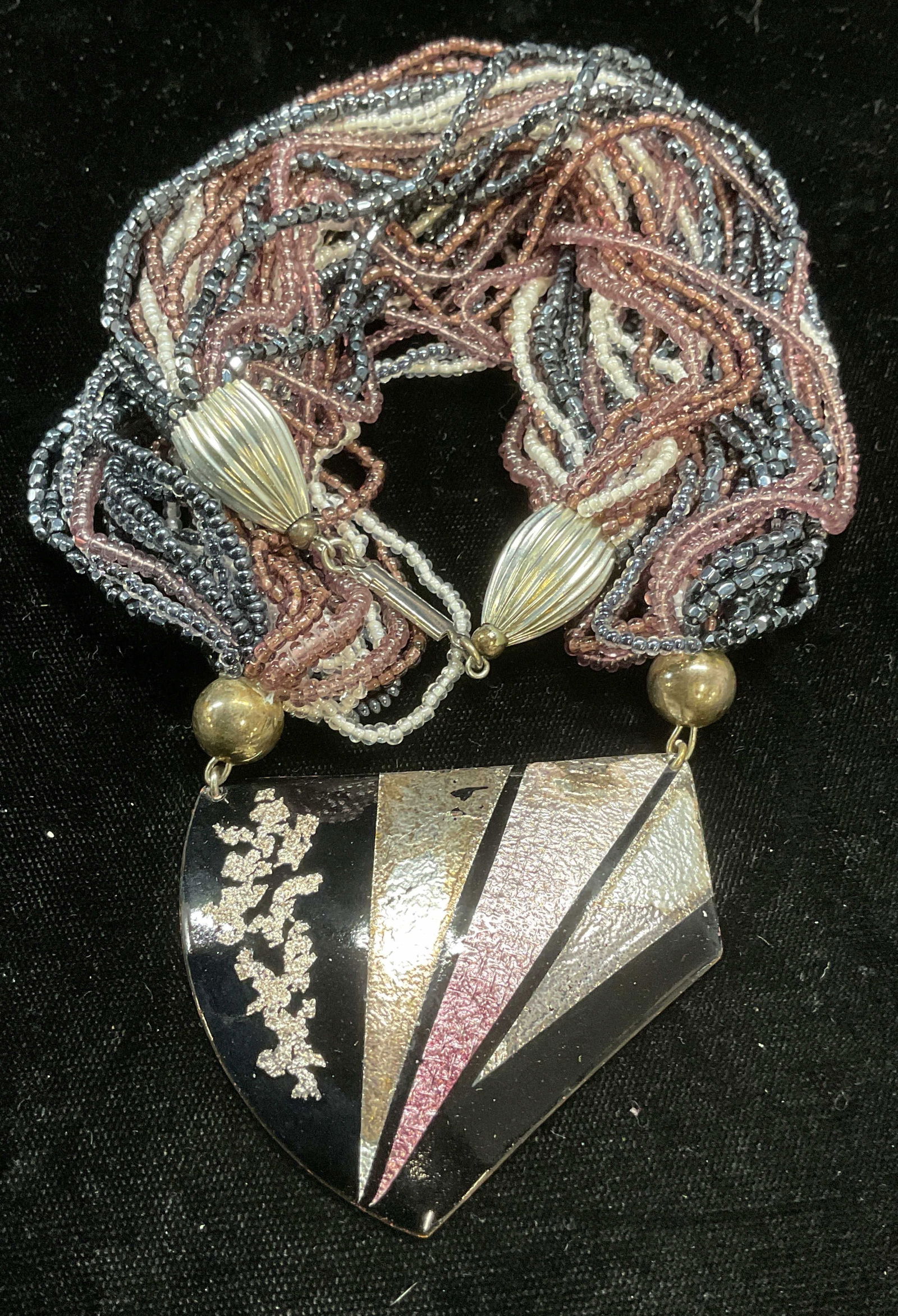 Vtg Purple Seed Bead Pendant Necklace (1 of 6)