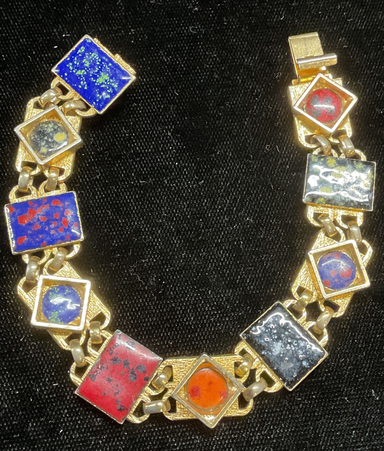 Vintage Gold Tone Enamel Panel Bracelet (1 of 6)