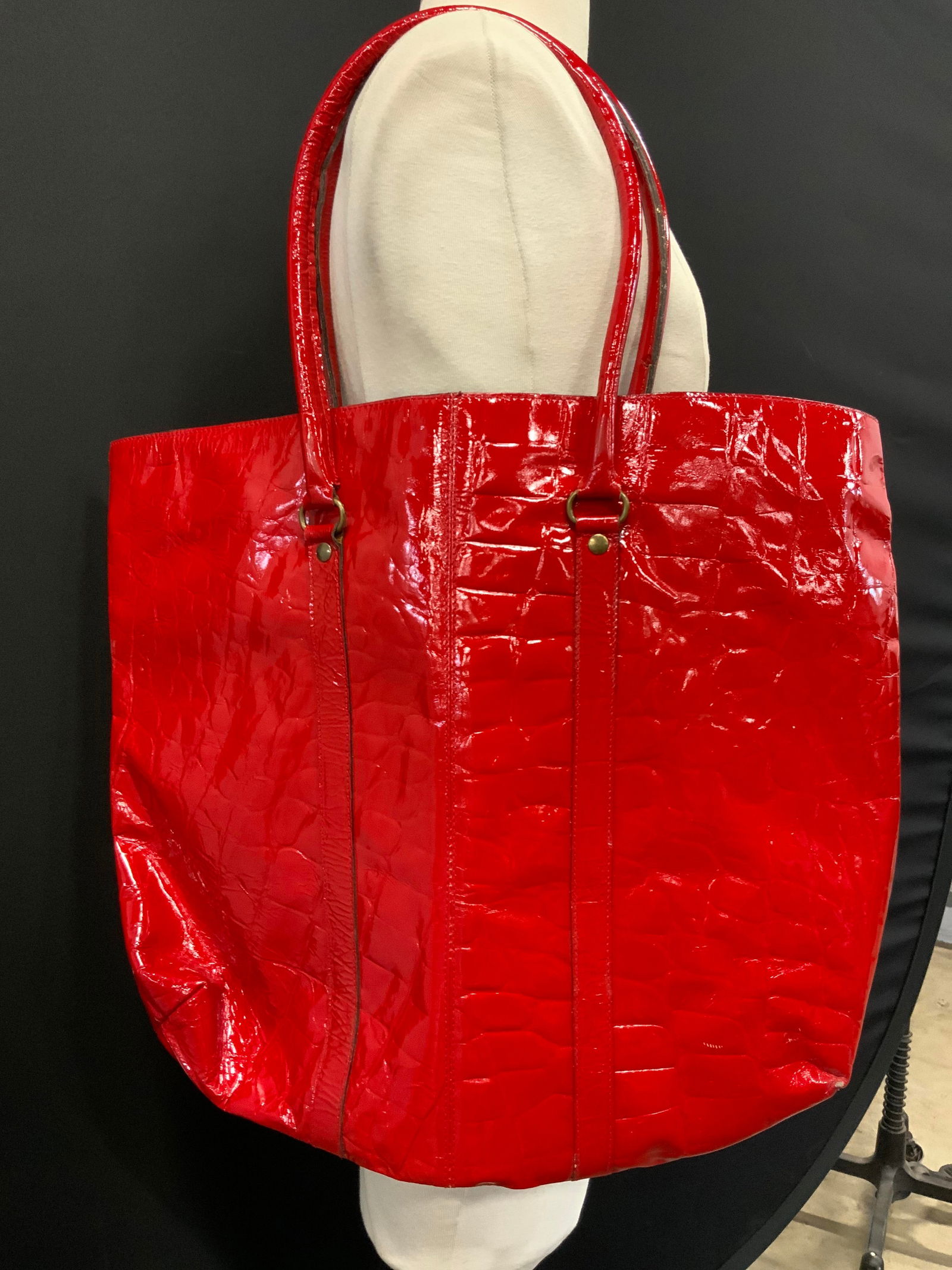 MONDOFINE Red Leather Tote Handbag ITALY (1 of 7)