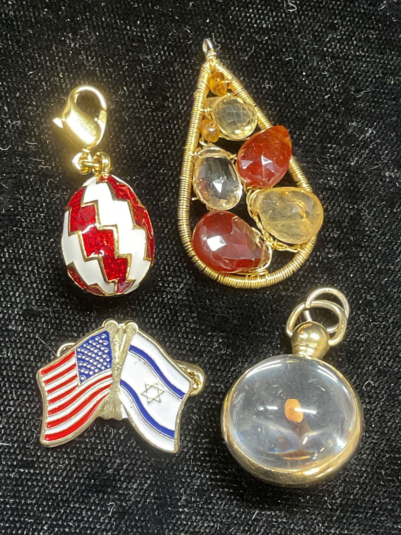 Lot 4 Gold Tone Pendants & Pins, Semiprecious + (1 of 6)