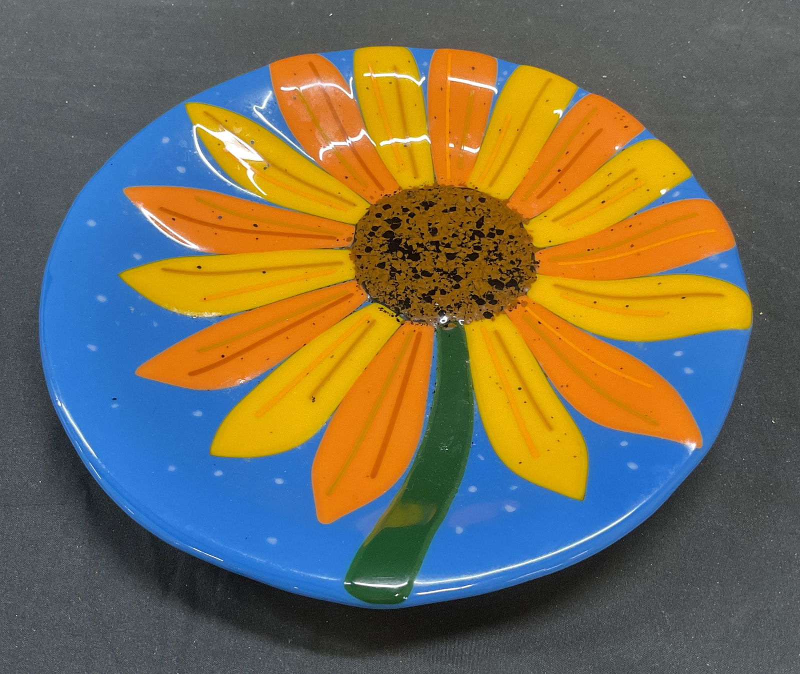 Orange & Blue Art Glass Sunflower Plate (1 of 6)