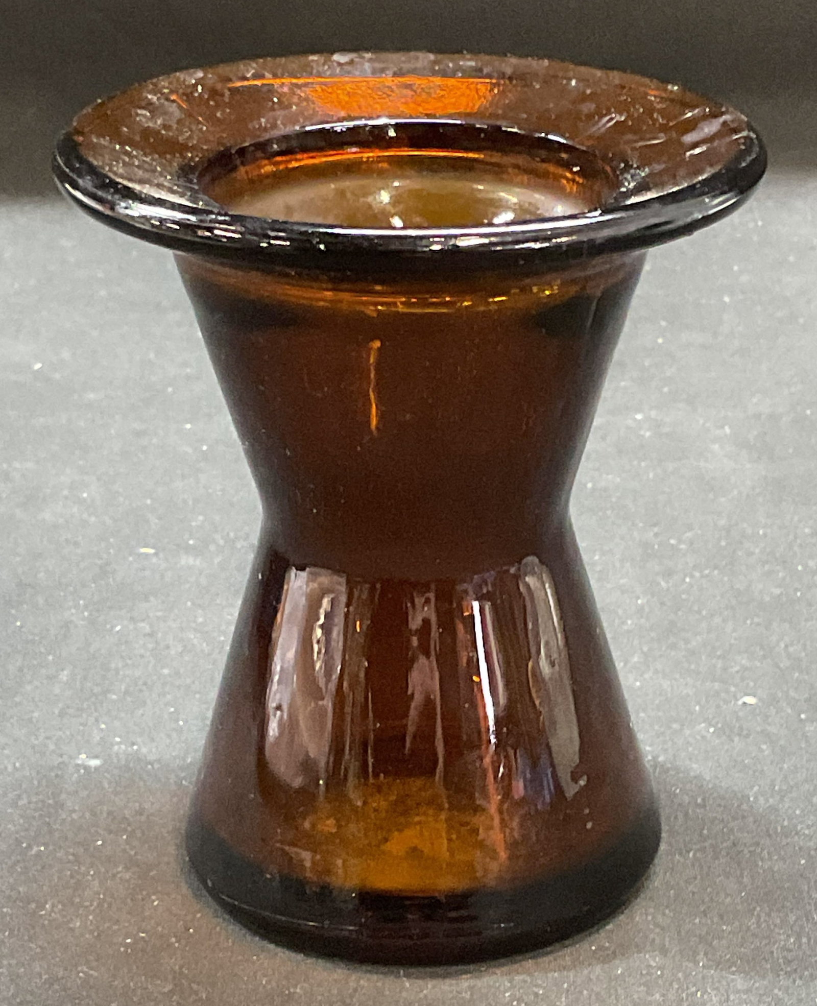 Vintage DANSK Amber Glass Vase: Vintage DANSK amber glass vase. Fluted rim, geometric shape. Signed. Measures approx 3.75 x 4.5 inches. Some scratching observed. DANSK, DANSK vase, glass vase, amber glass vase, vase, home decor, hom