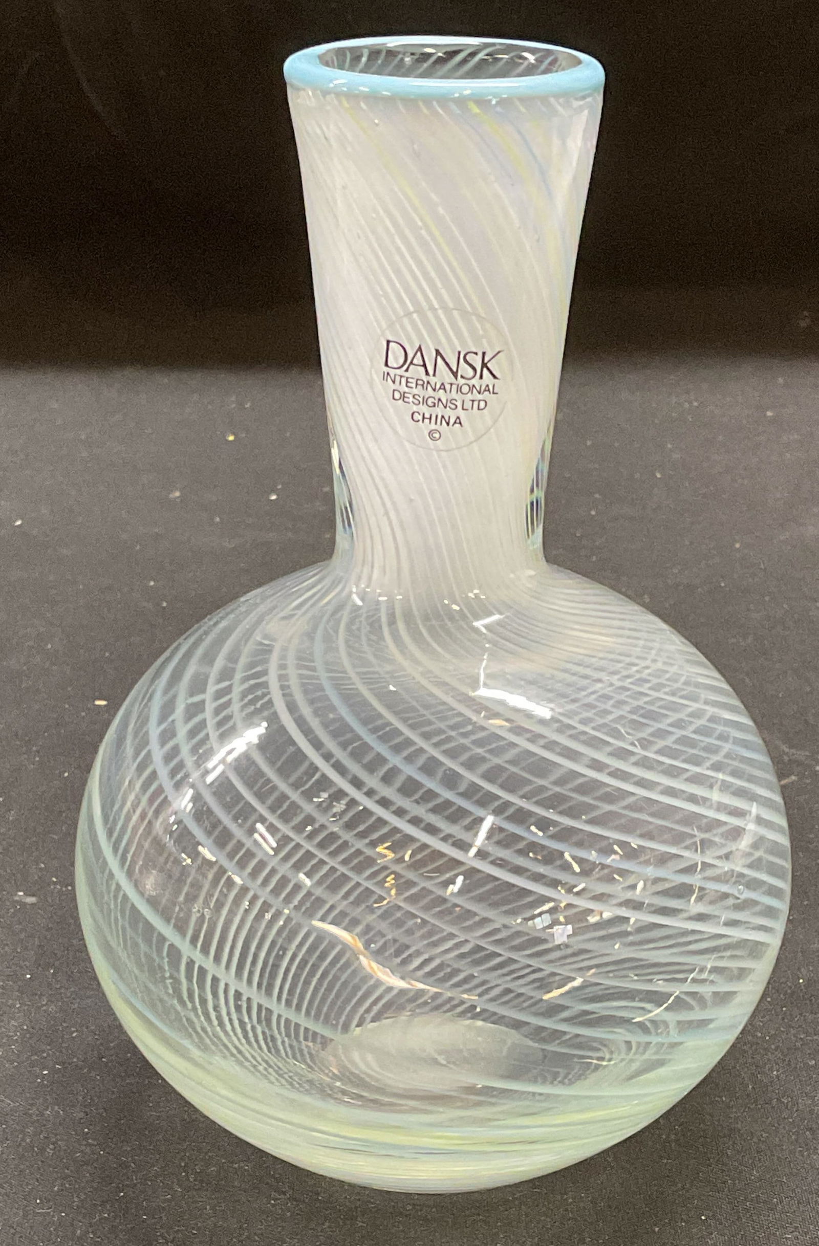 DANSK Blue Swirl Stripe Art Glass Vase (1 of 6)