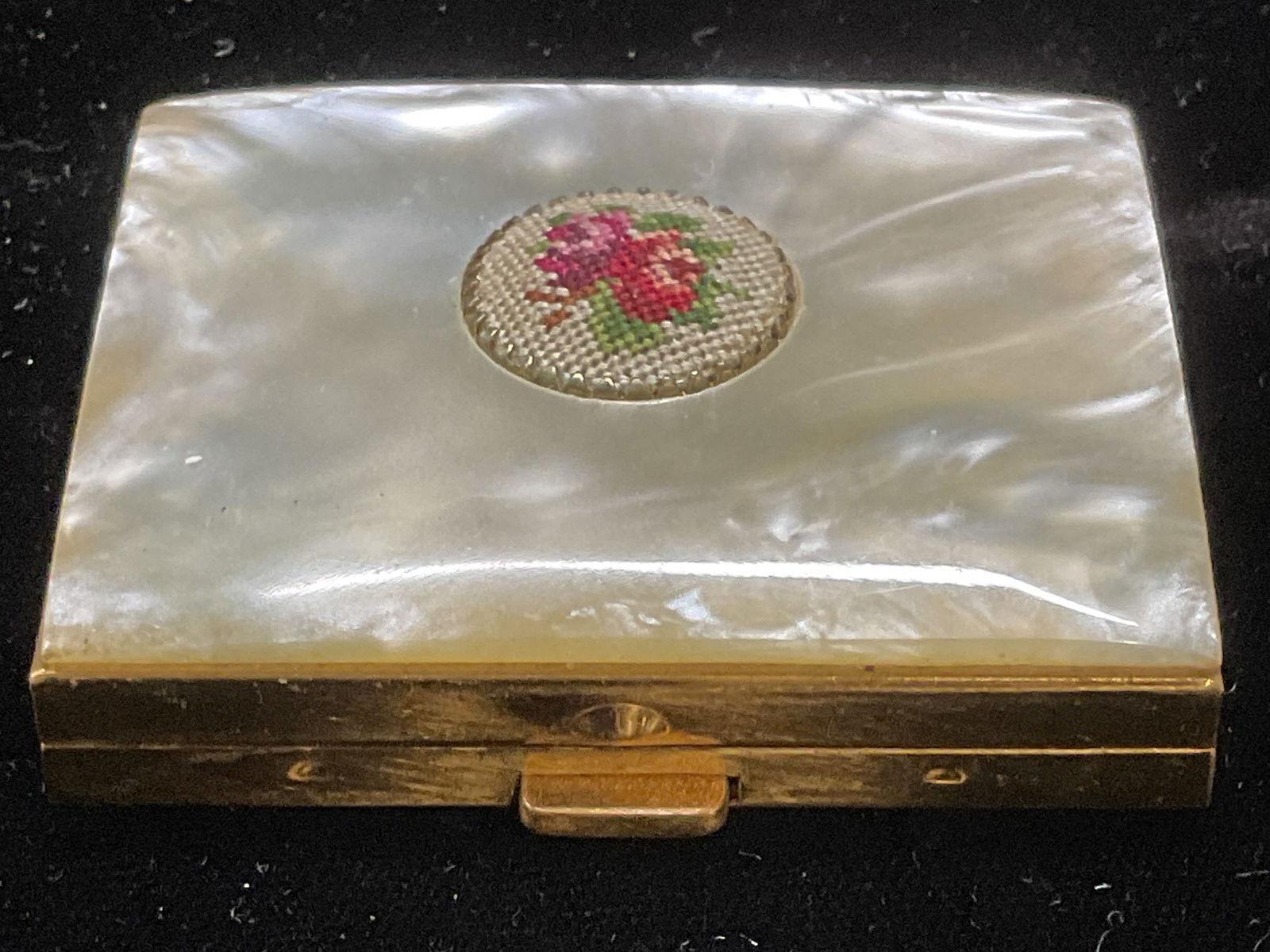 Vtg Schildkraut Faux MOP Petitpoint Compact (1 of 6)