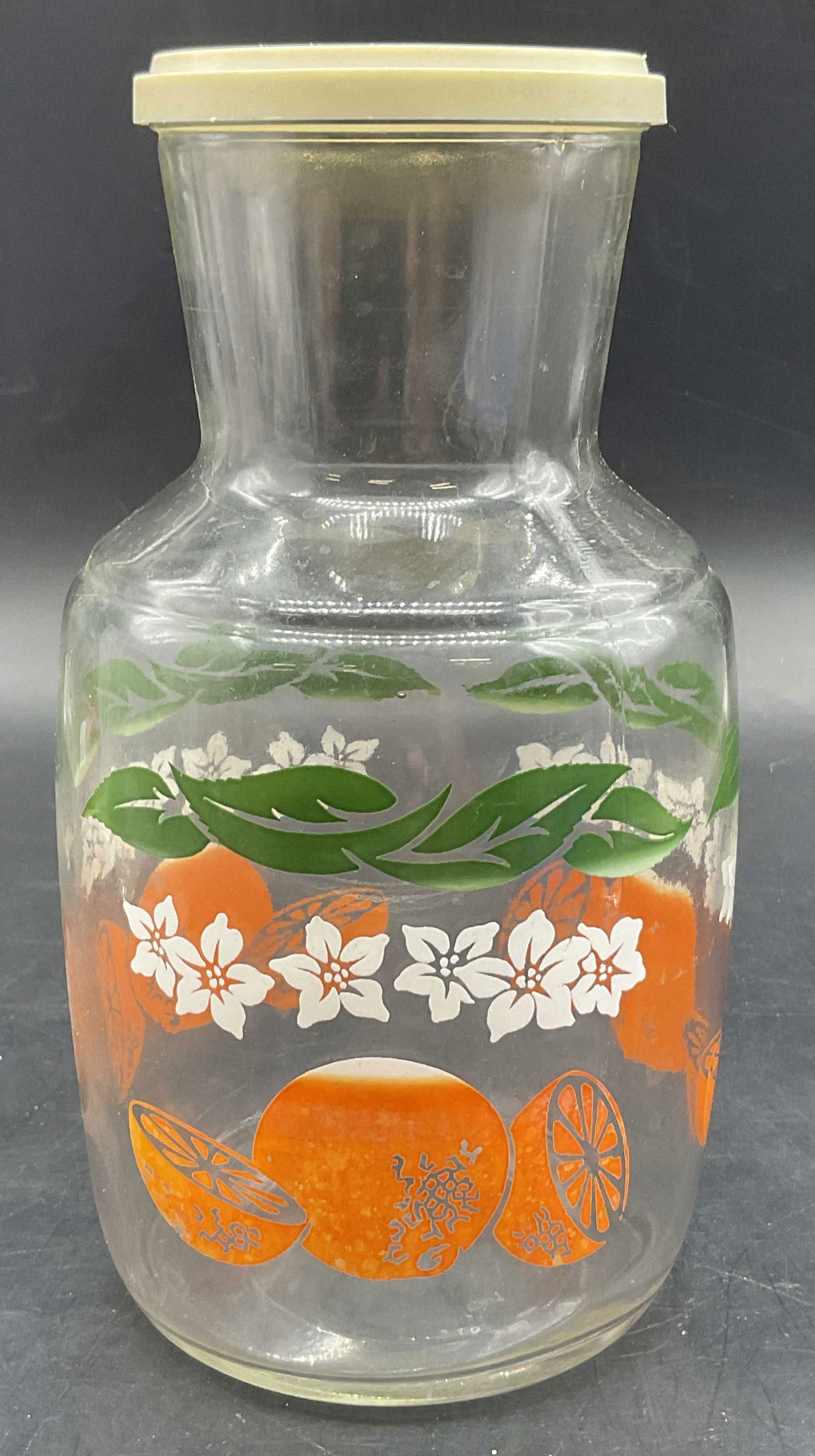 Trademarked Glass Orange Motif Juice Carafe, Lid (1 of 7)
