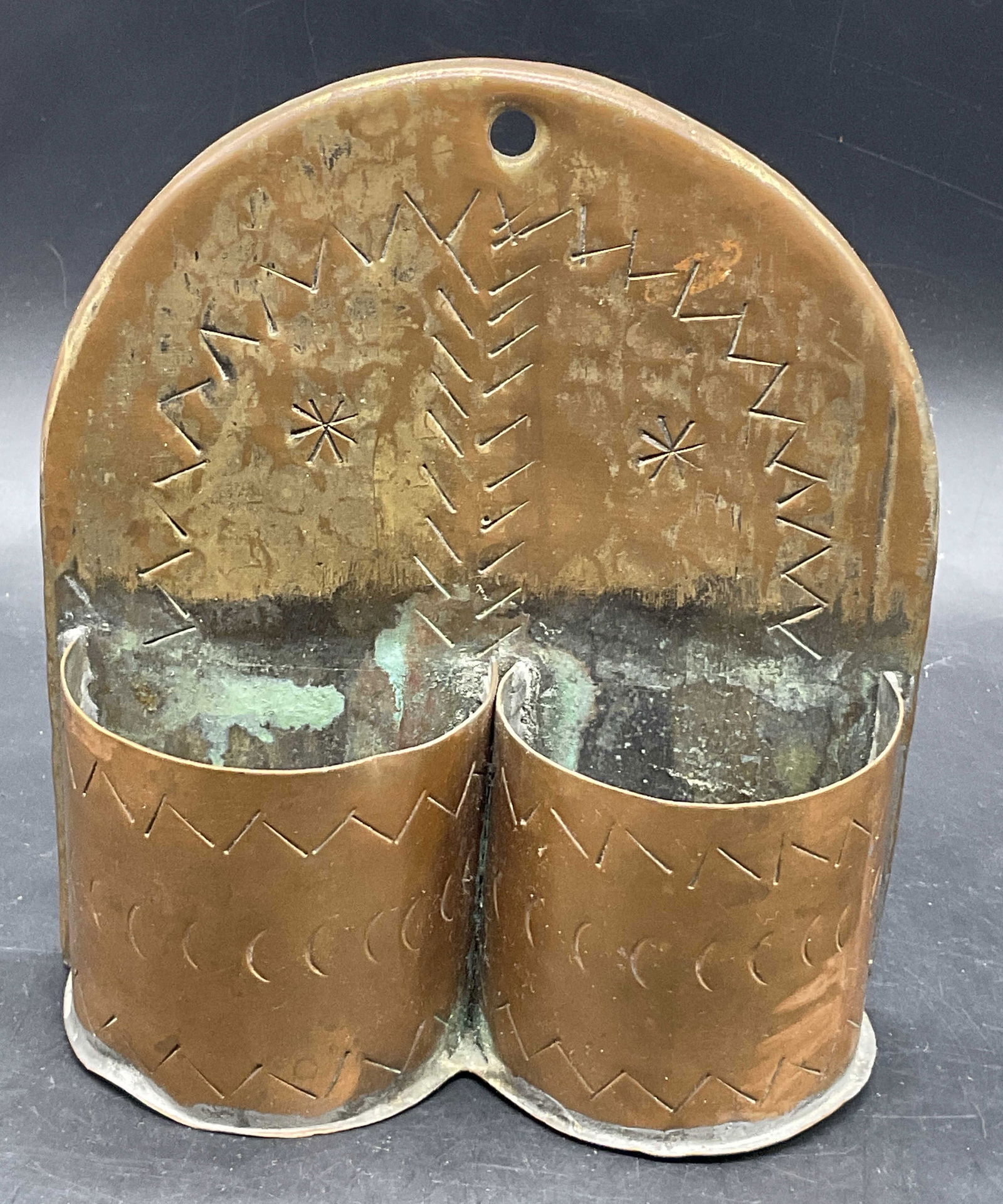 Vintage Etched Copper Wall Pocket / Wall Vase (1 of 7)