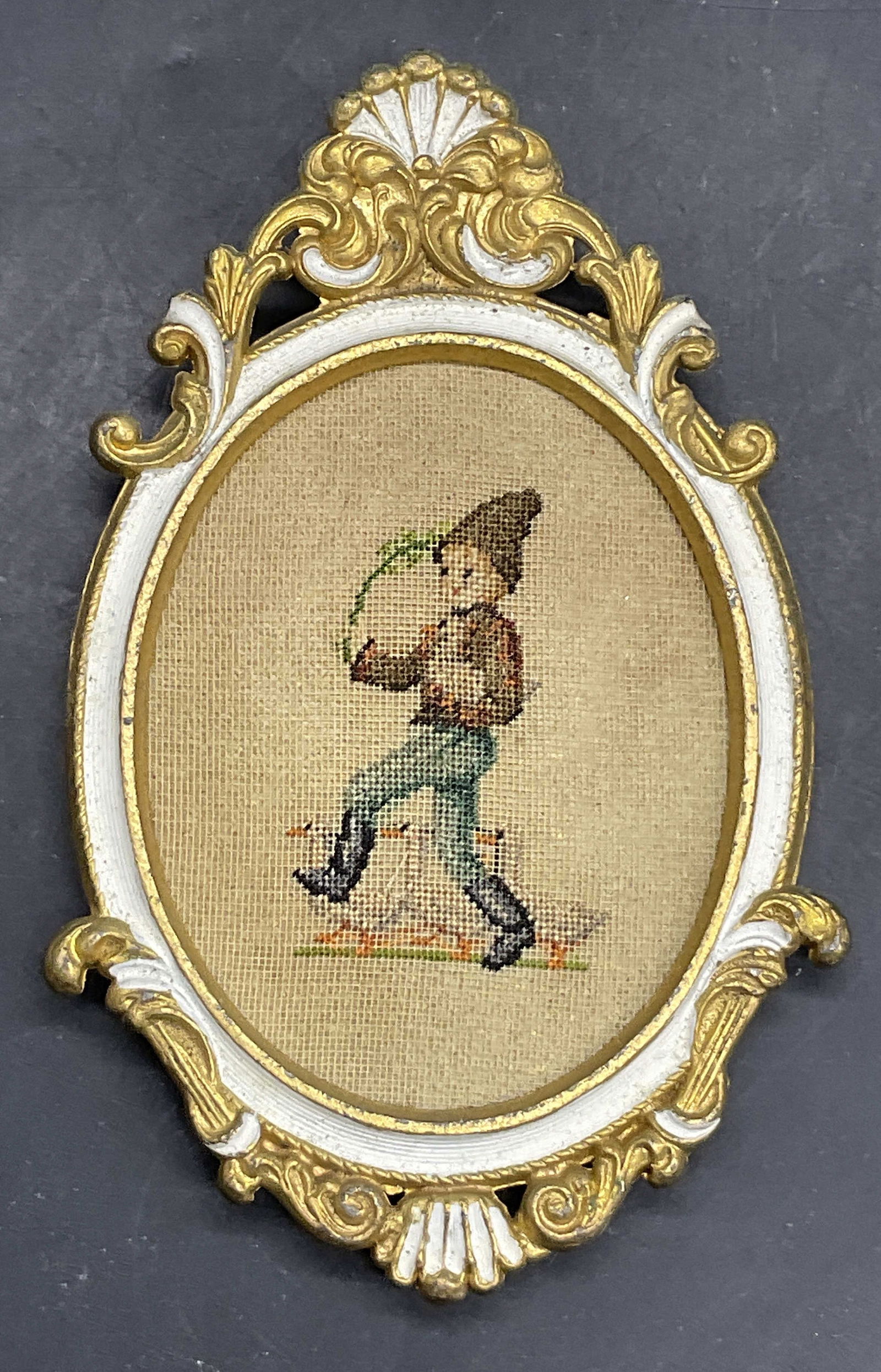 Vintage Framed Needlepoint Boy W/ Ducks (1 of 7)