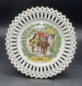 IRISH JAUNTING CAR Vintage Pierced Porcelain Plate