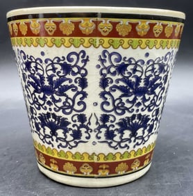 Vintage Multicolored Floral Motif Planter Vessel