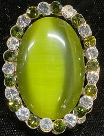 Vintage Silver Tone Green Crystal Brooch