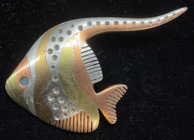 Vintage Sterling Silver Fish Brooch, Mexico