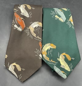 Lot 2 Vintage Brown & Green Fish Motif Ties