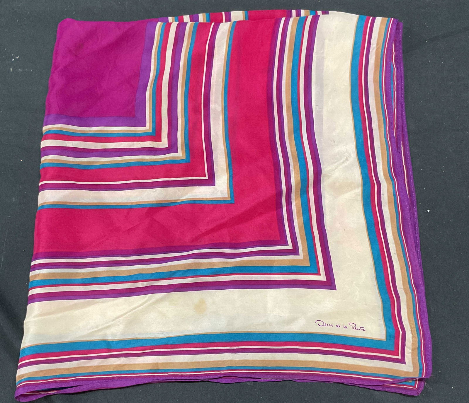 Vintage Oscar de la Renta Pink Square Silk Scarf (1 of 6)