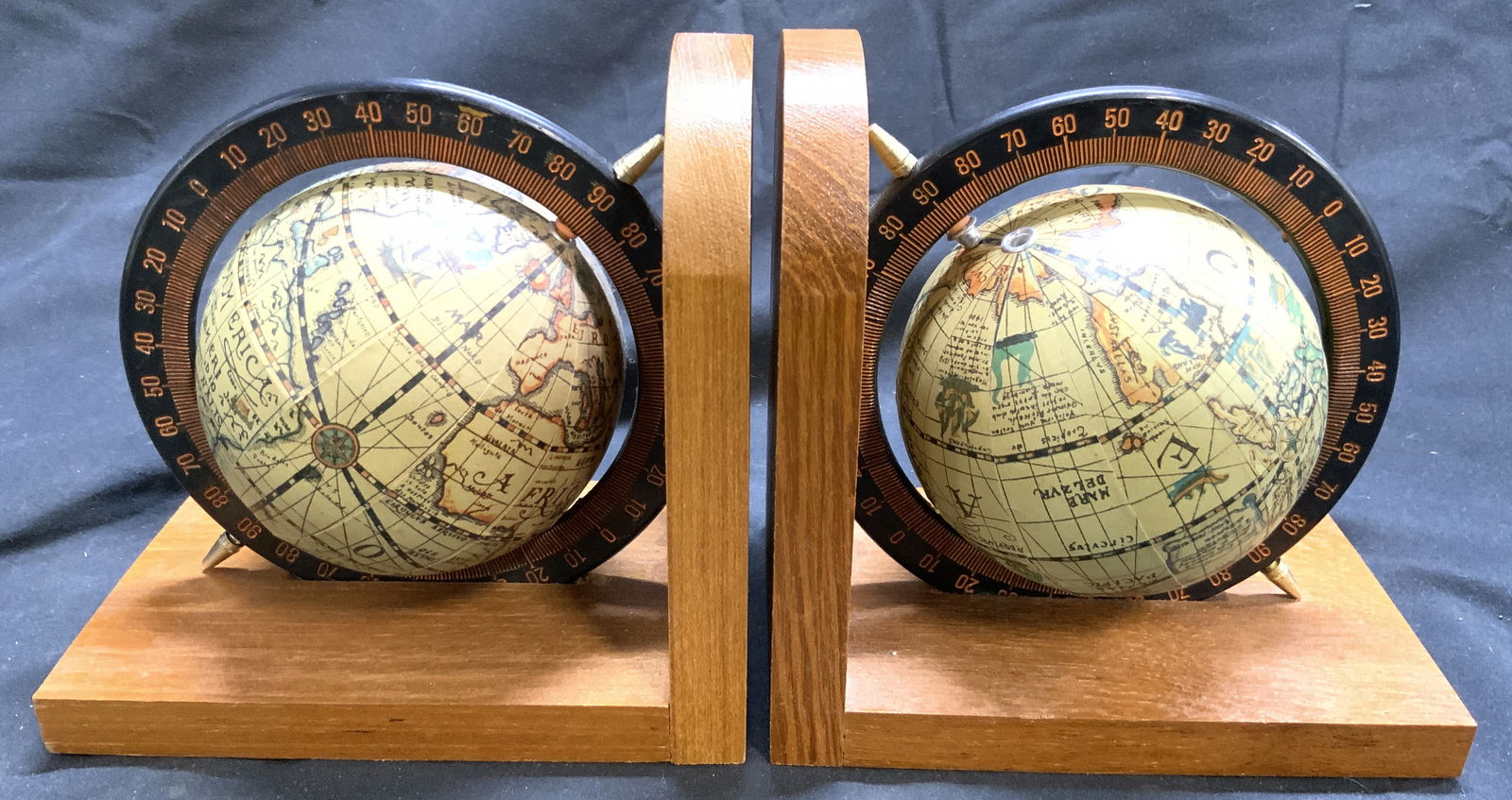 Vintage Pair Wooden Globe Bookends (1 of 8)