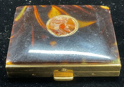 Vtg Schildkraut Tortoise Style & Stone Compact