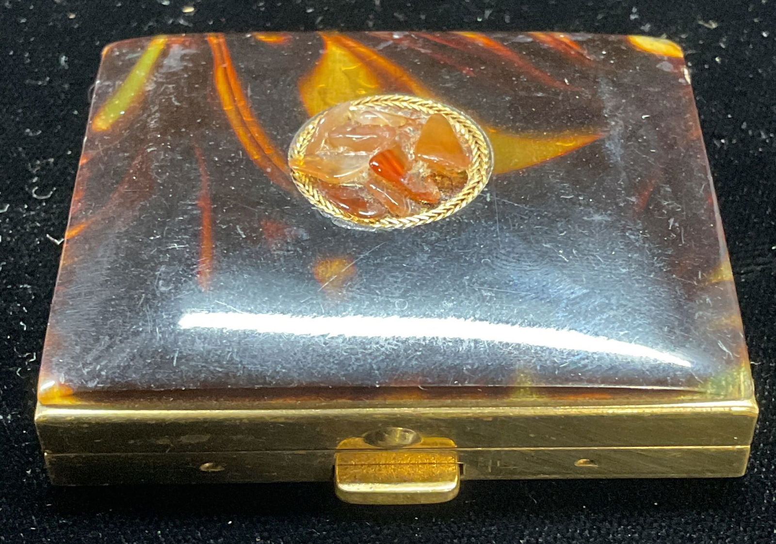 Vtg Schildkraut Tortoise Style & Stone Compact (1 of 6)