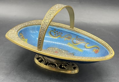 ISRAEL JERUSALEM Enameled Top Handle Pedestal Bowl