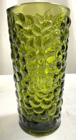 MCM Avocado Green Glass Vase W Grape Pattern