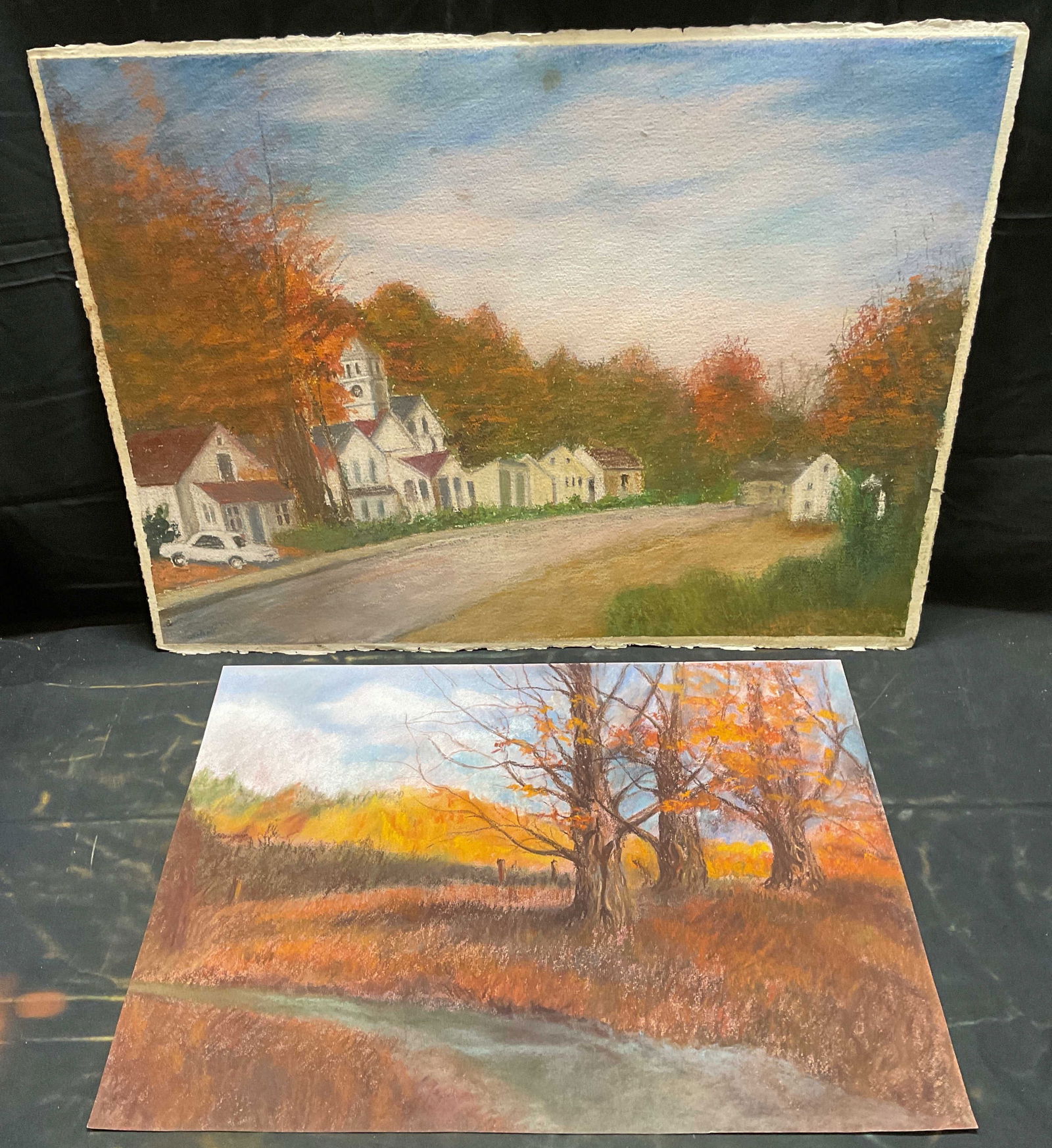 Lot2 New England Autumn Scene Watercolor & Pastels (1 of 8)