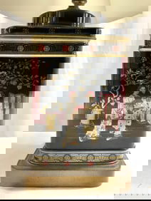 Vintage Asian Tin Lamp W Shade & Finial