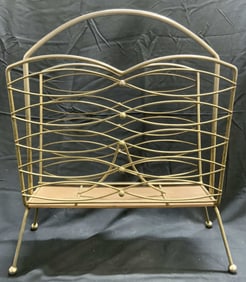 Vtg MCM Footed Metal Magazine Holder Magazine Rack