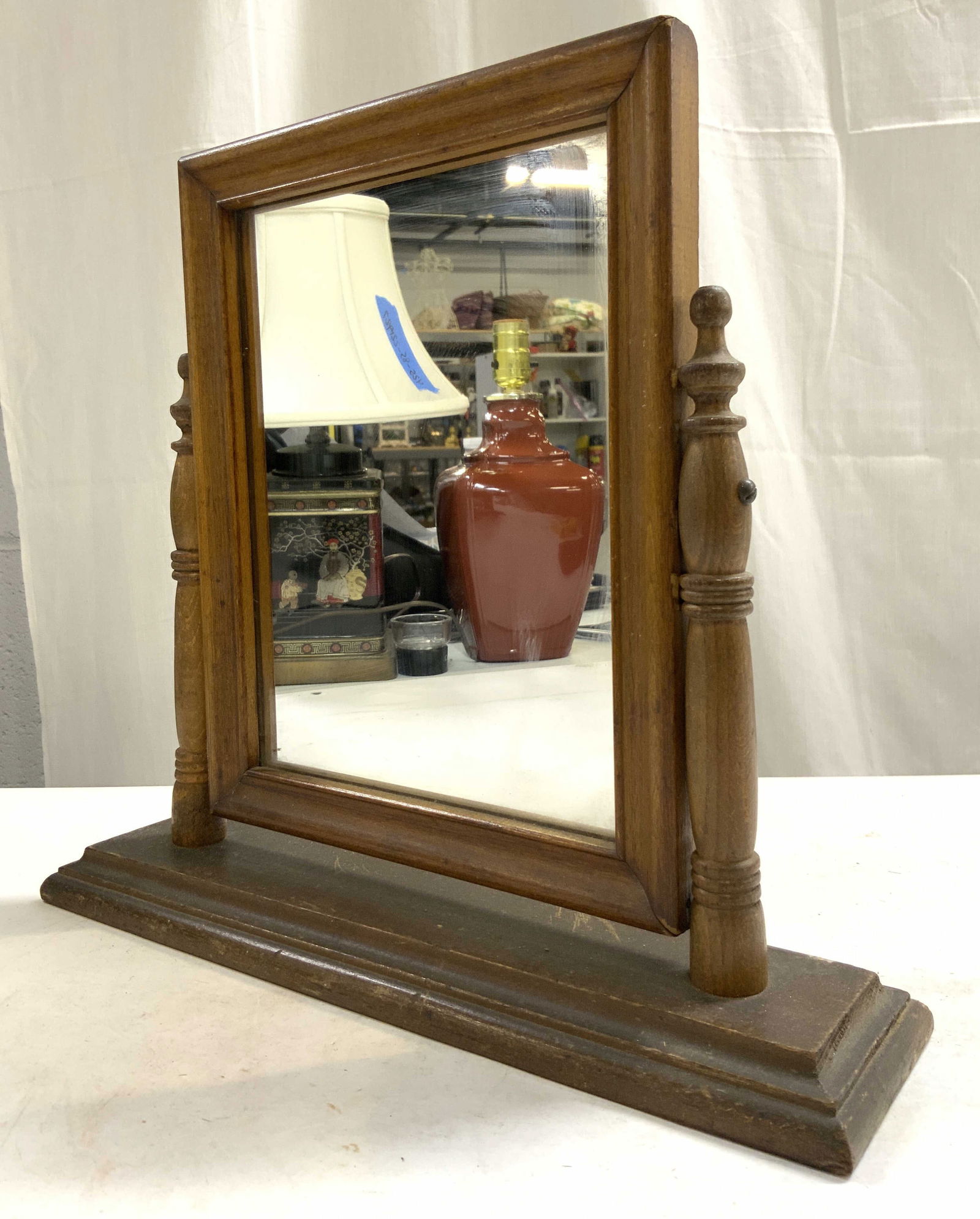 Antique Rotating Wooden Shaving Mirror (1 of 7)