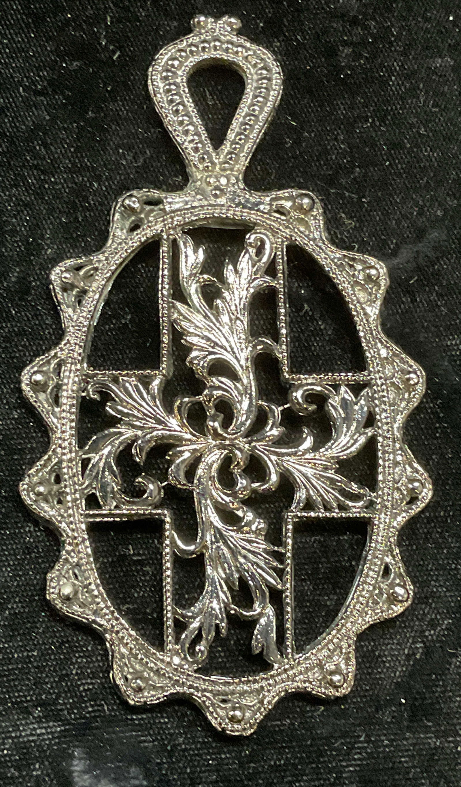 Vintage Silver Tone Scroll Pendant, 4 Inches L (1 of 6)