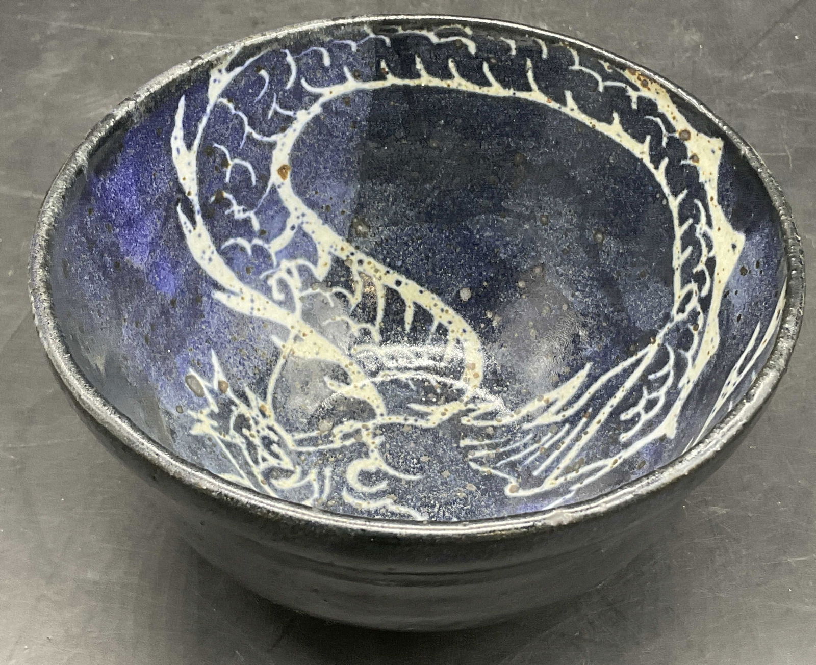 Artist Signed Handmade Dragon Motif Pottery Bowl (1 of 7)