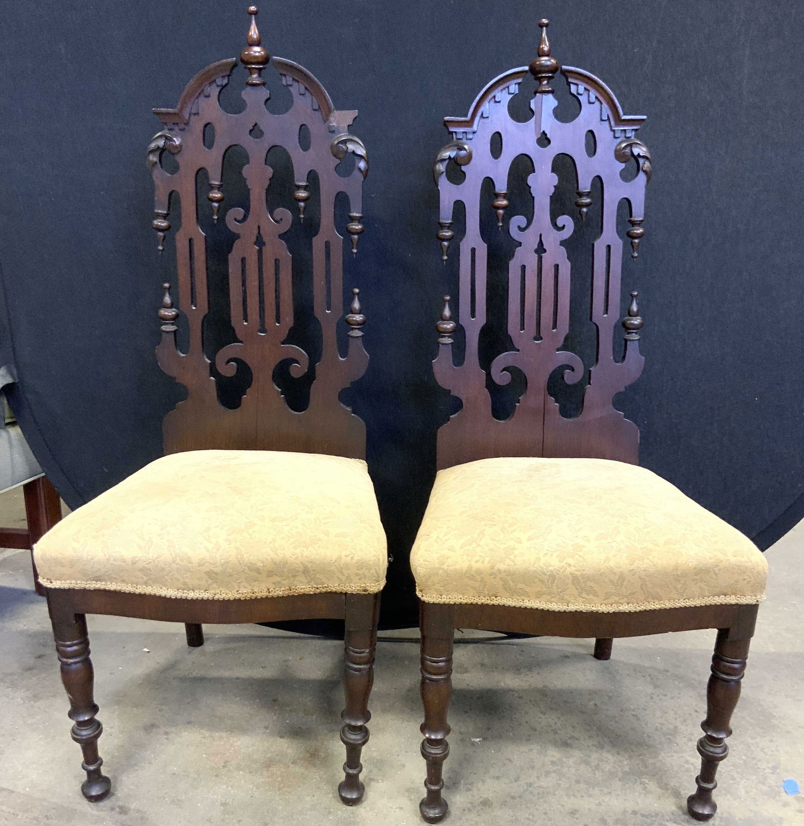 Pr Vintage Wooden Gothic Revival Side Chairs (1 of 11)