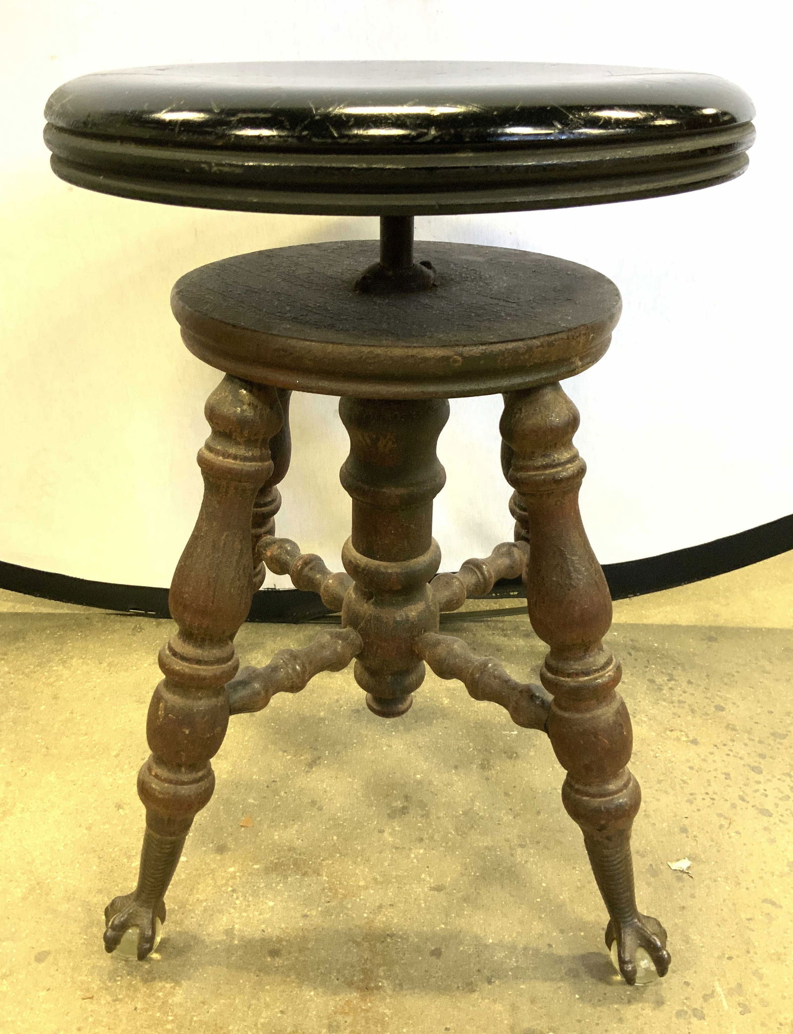 Antq Wood Piano Stool W Ball & Claw Feet (1 of 7)