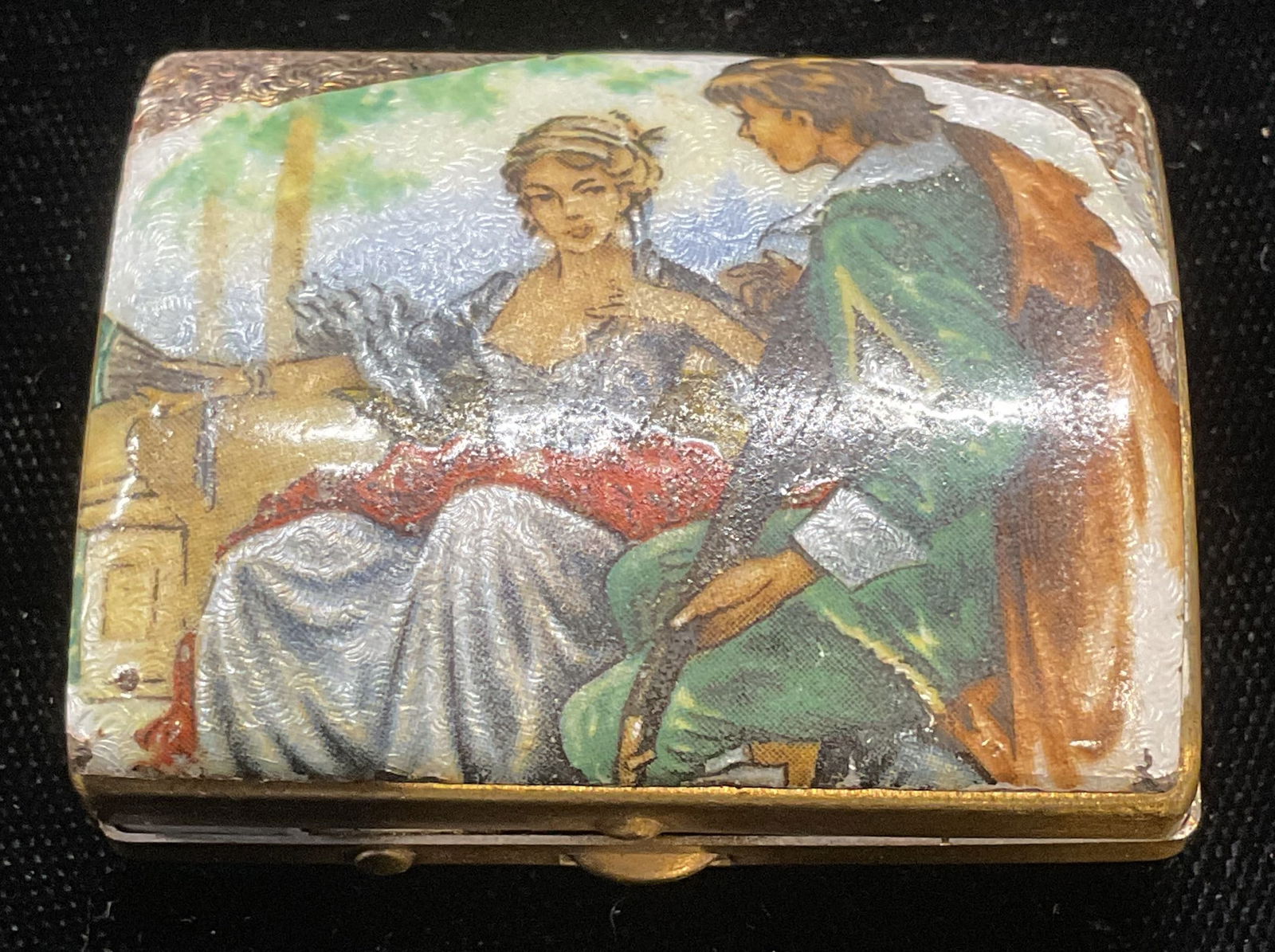 Vtg Schildkraut Cloisonne Couple Pill Box (1 of 6)