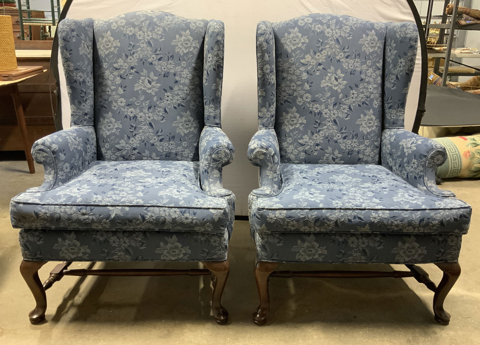 Vtg Pair Wingback Armchair W Wooden Chairs (1 of 9)